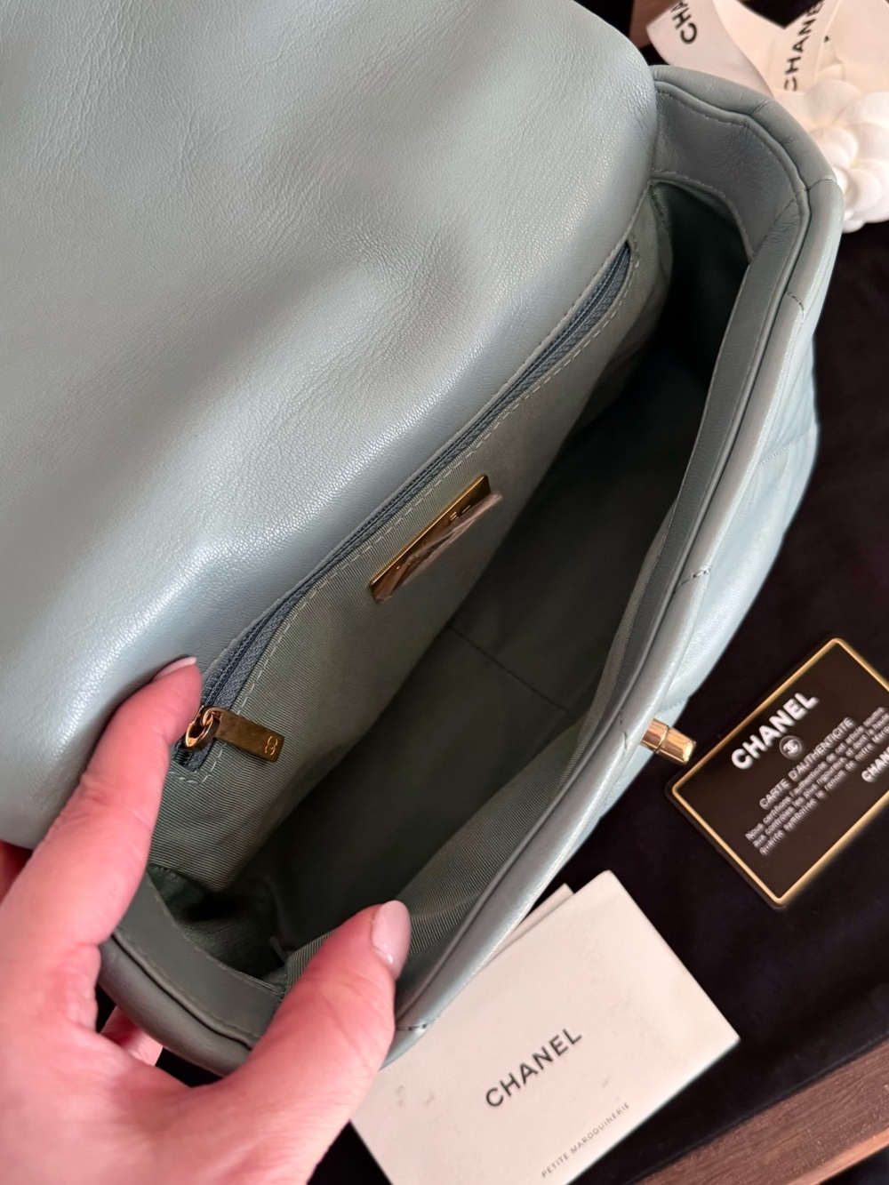 ❌SOLD❌CHANEL 19 Quilted Lambskin Small Flap in Dusty Blue - Picture 4 of 10
